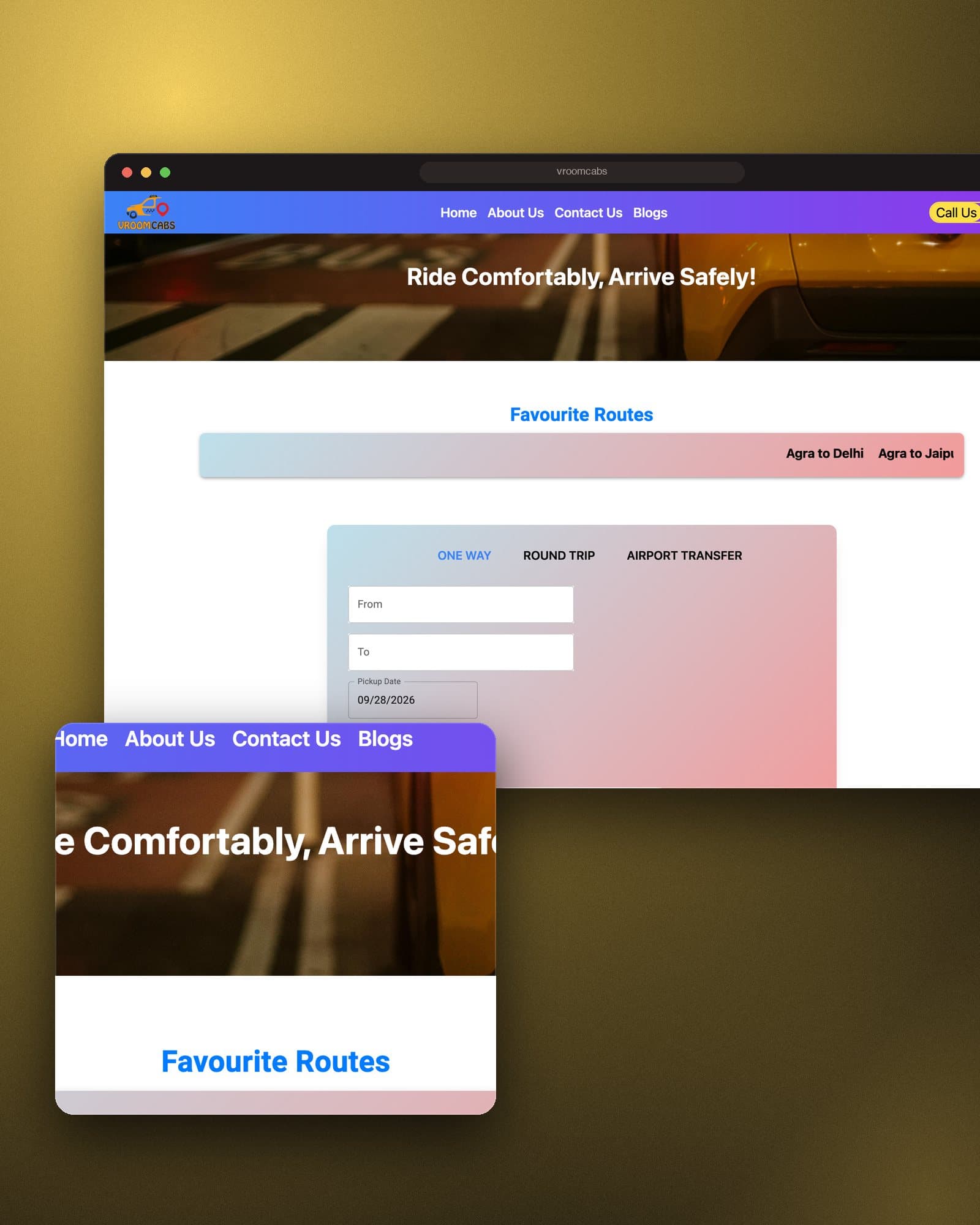 VroomCabs website presentation